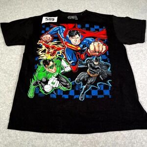 Justice League T Shirt Mens XL Black Cotton Crew Neck Graphic Print Superheroes